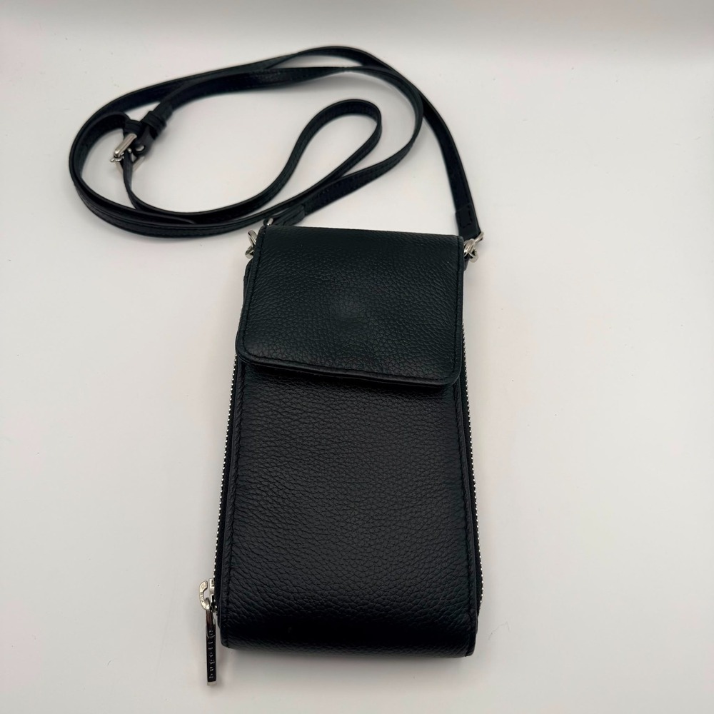 Bugatti All-In-One Crossbody Wallet‎ Black Pebble Leather Smartphone Bag Zip